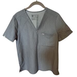 FIGS Caterina One-Pocket Scrub Top Women's Size Small Gray Stretch Short Sleeve